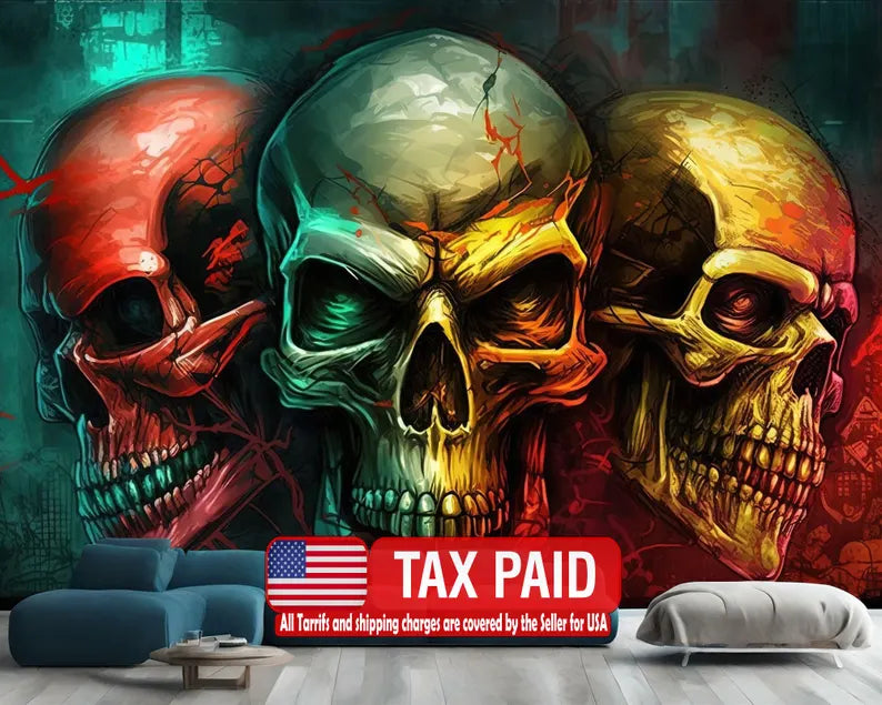 Skull Graffiti Wallpaper, Abstract Street Art Mural