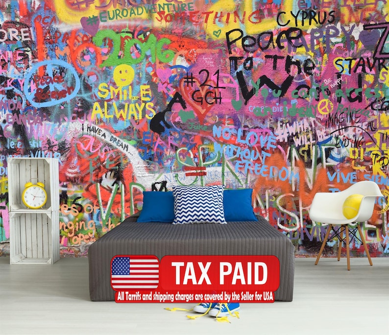 Graffiti Art Wallpaper Mural: Urban Street Style, Easy-Install