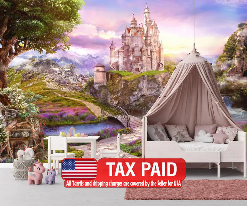 Colorful Princess Castle Wall Mural, Art Print