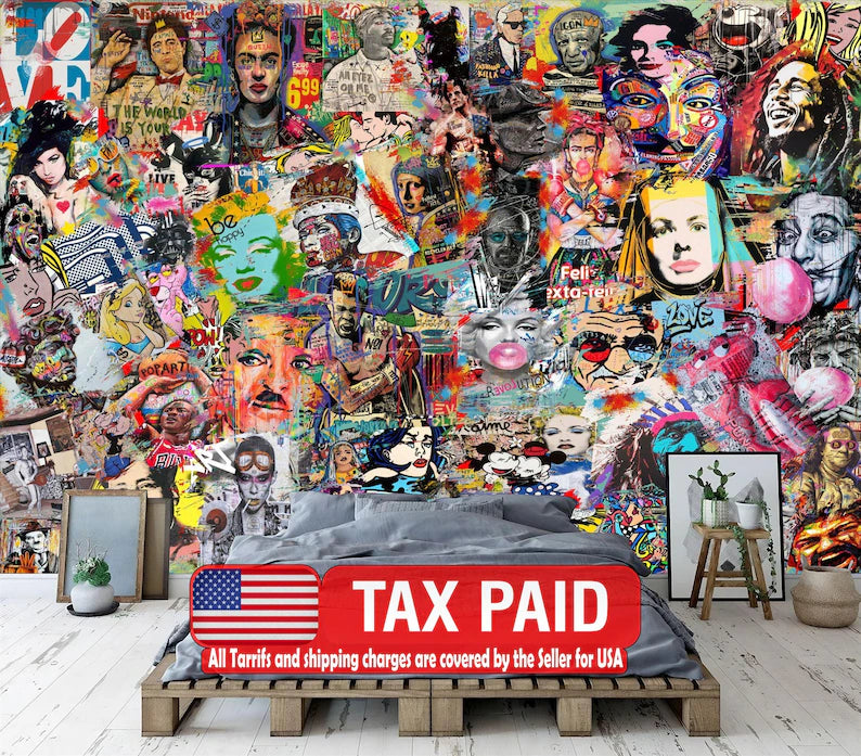 Pop Art Graffiti Mural: Customizable Urban Street Style