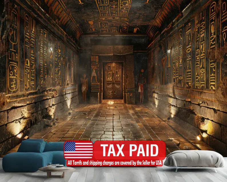 Egyptian Temple Corridor Mural, Peel and Stick Wallpaper