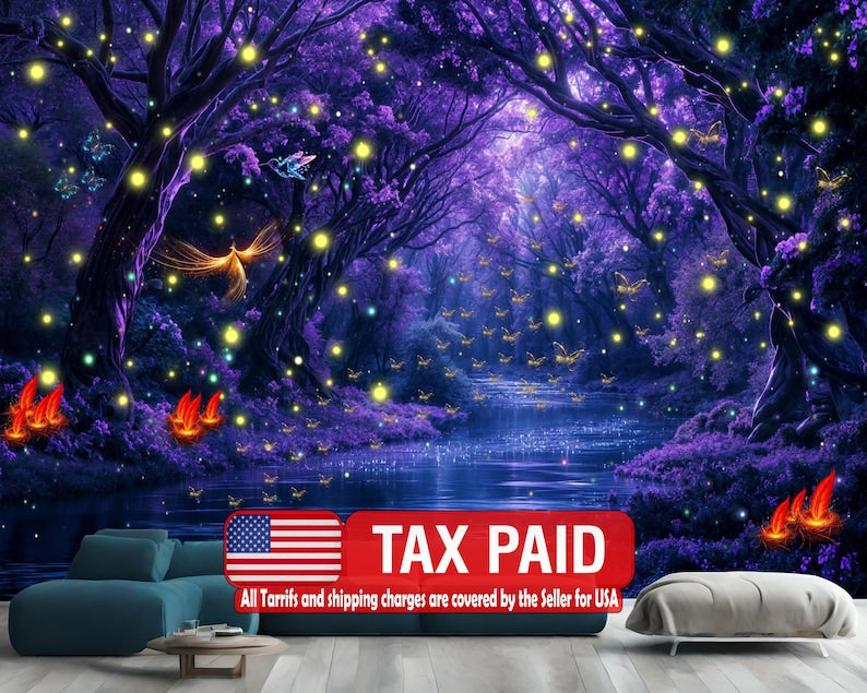 Enchanted Forest Luminous Mushrooms Wallpaper Mural