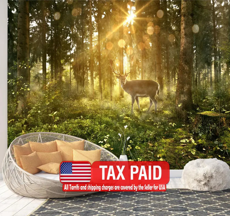 Deer in Sunny Forest Wallpaper Mural
