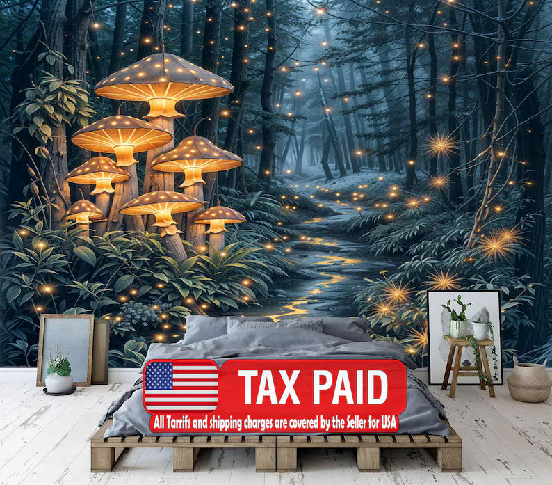 Magical Forest Wallpaper Mural, Fairytale Night Scene