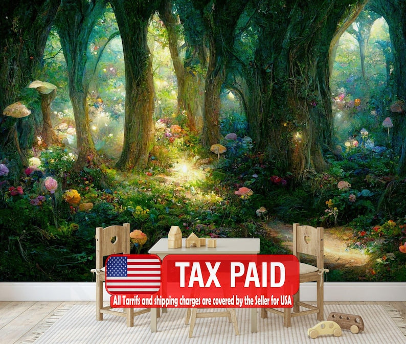 Fairytale Forest Wallpaper Mural, Magical Night Scene