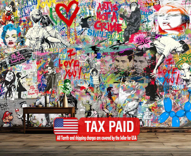 Graffiti Mural Wallpaper, Modern Street Art Print