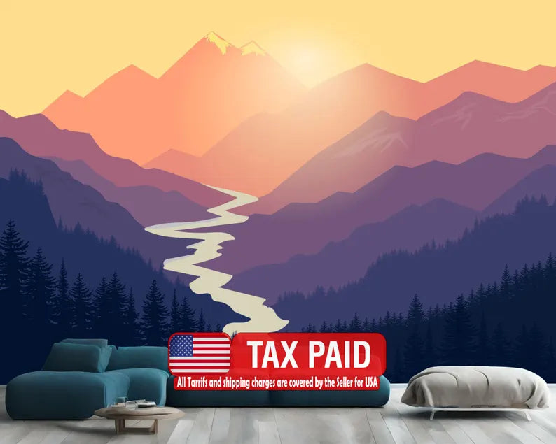 Purple Mountain Landscape Wall Mural