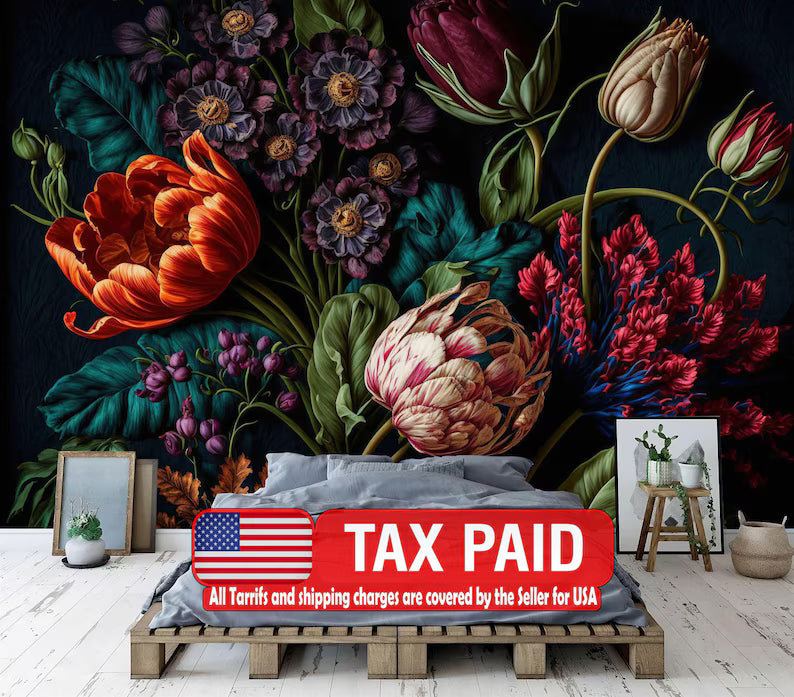 Wallpaper, Peony Flower Wall Mural, Rich Deep Colors