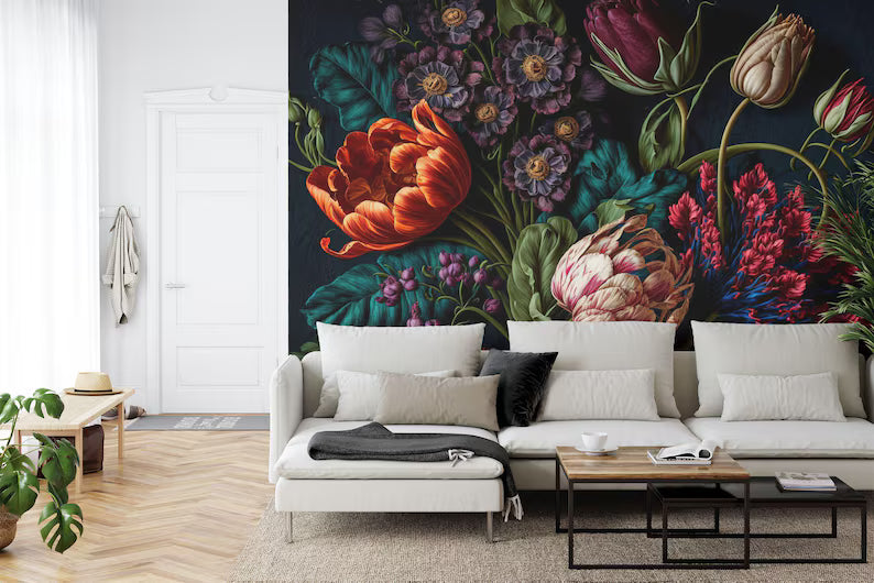 Wallpaper, Peony Flower Wall Mural, Rich Deep Colors