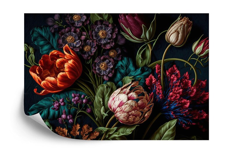 Wallpaper, Peony Flower Wall Mural, Rich Deep Colors