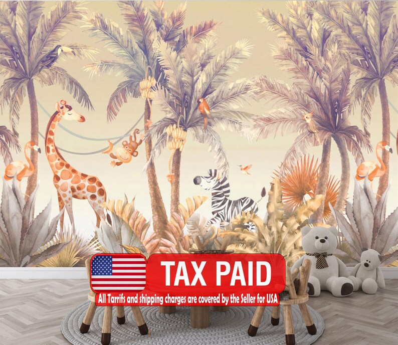 Jungle Animals Nursery Wallpaper Mural Art Print