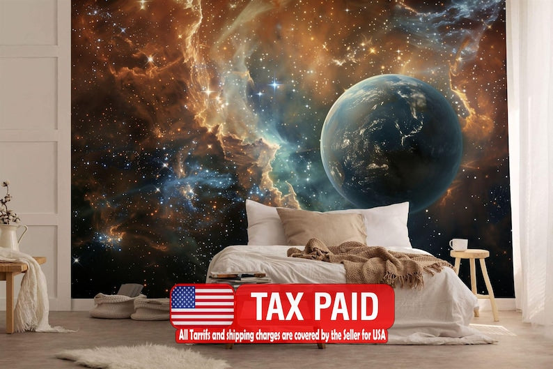 Earth & Galaxy Wallpaper Mural Space Wall Art