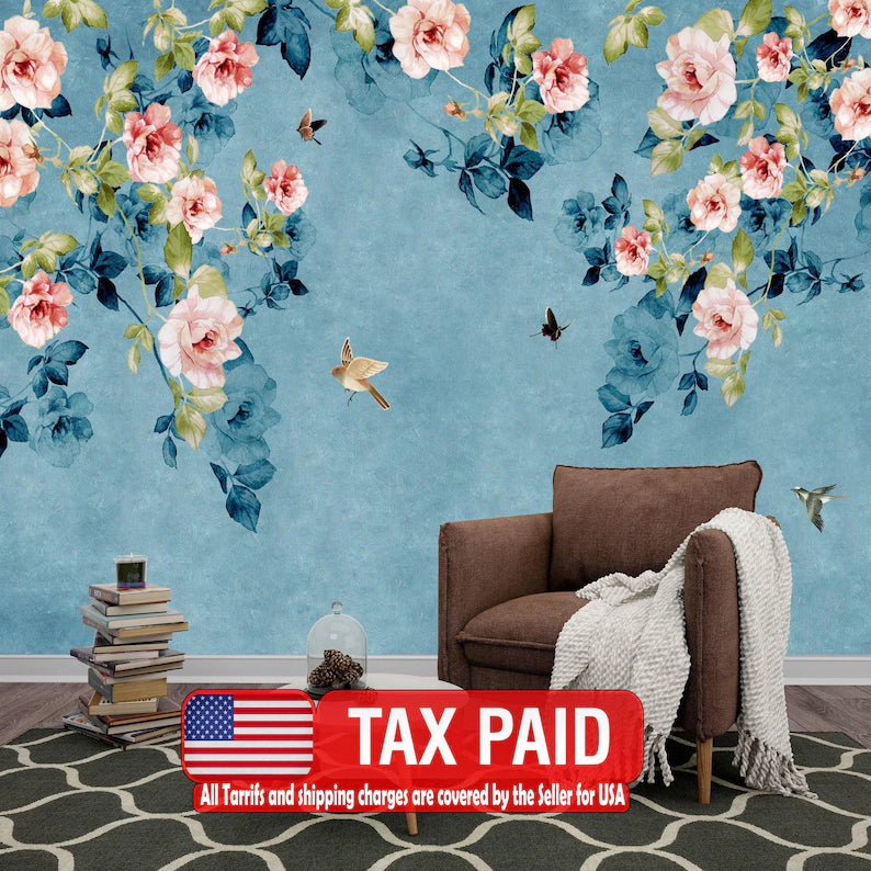 Chinoiserie Birds and Flowers Wallpaper Mural