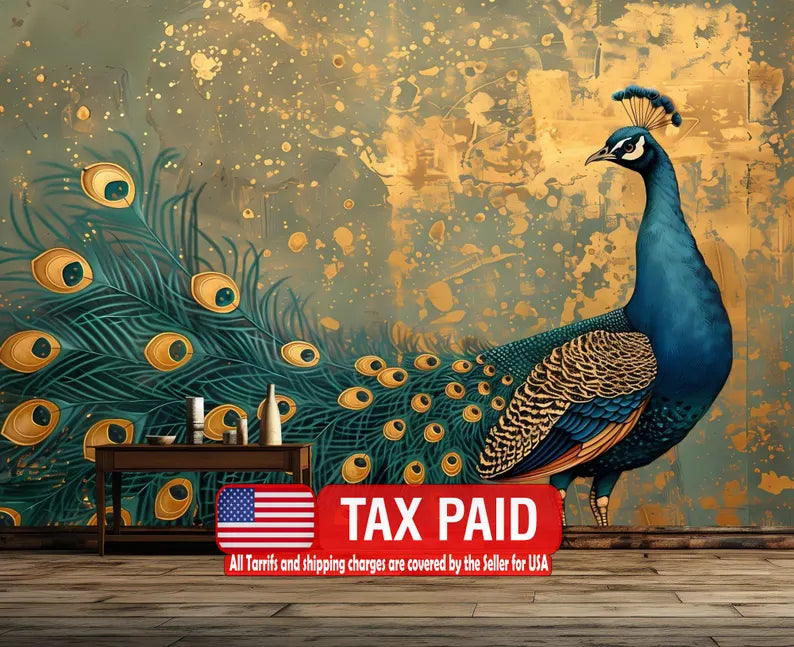 Vintage Chinoiserie Peacock Wallpaper Mural