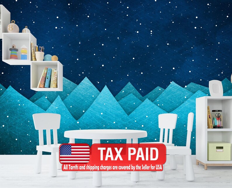 Mountains Starry Night Nursery Mural Art Print