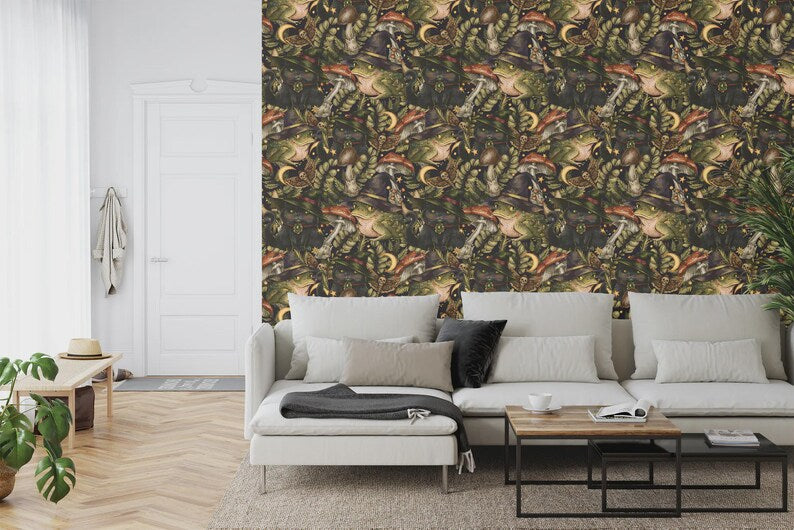 Mystical Toad and Black Cat Art Print Wallpaper