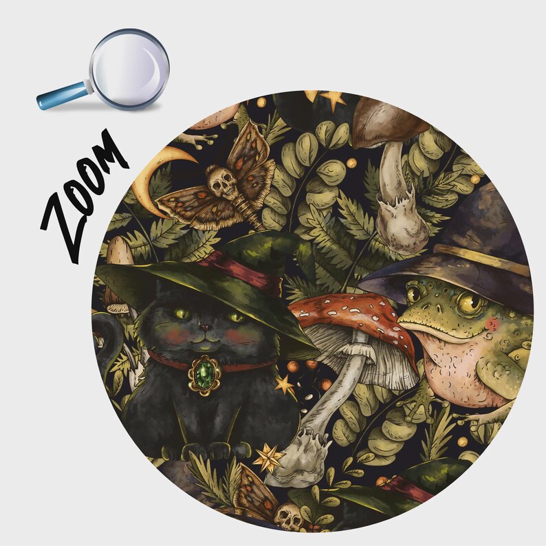 Mystical Toad and Black Cat Art Print Wallpaper