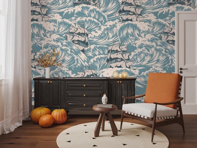 Vintage Ships Ocean Waves Art Print Wallpaper