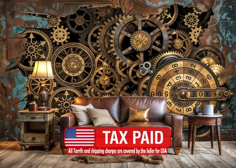 Steampunk Gear Wallpaper Mural, Retro Industrial