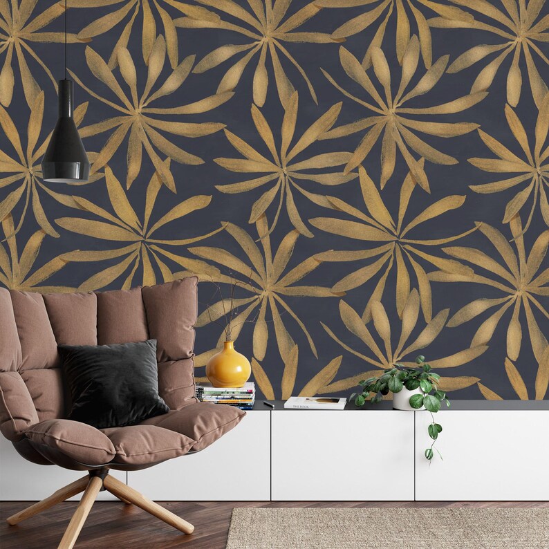 Floral Starry Night Wallpaper Mural, Elegant Modern Decor