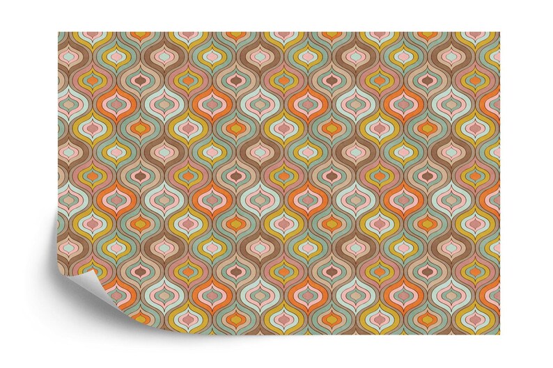 70s Geometric Wallpaper Mural - Retro Peel and Stick Wall Decal