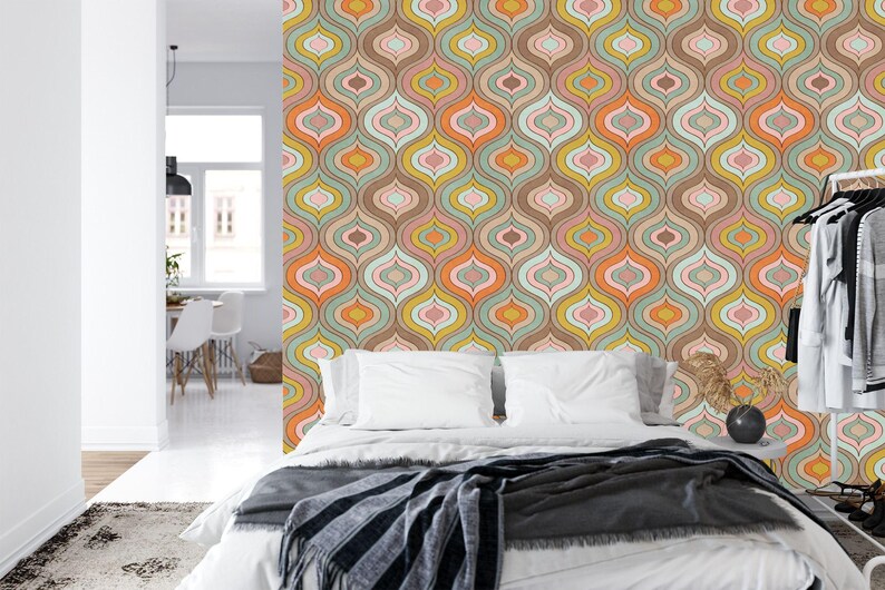 70s Geometric Wallpaper Mural - Retro Peel and Stick Wall Decal