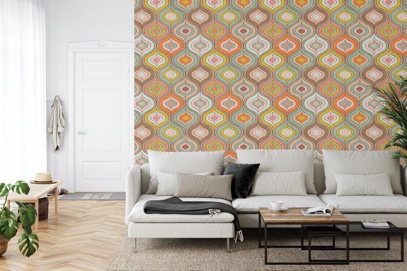 70s Geometric Wallpaper Mural - Retro Peel and Stick Wall Decal