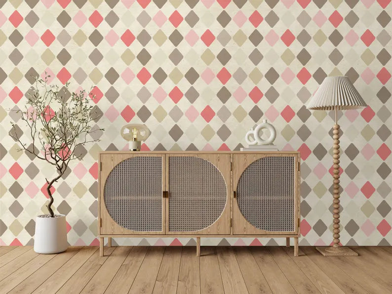 70s Geometric Wallpaper Mural: Retro Diamond