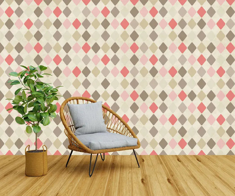 70s Geometric Wallpaper Mural: Retro Diamond