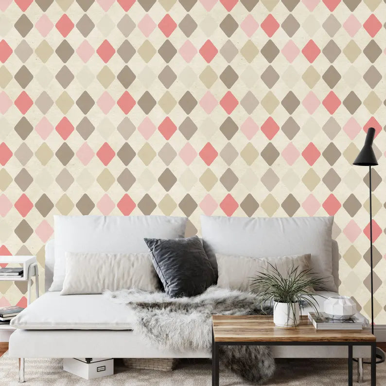 70s Geometric Wallpaper Mural: Retro Diamond