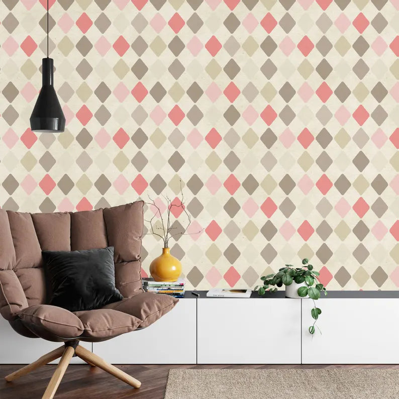 70s Geometric Wallpaper Mural: Retro Diamond