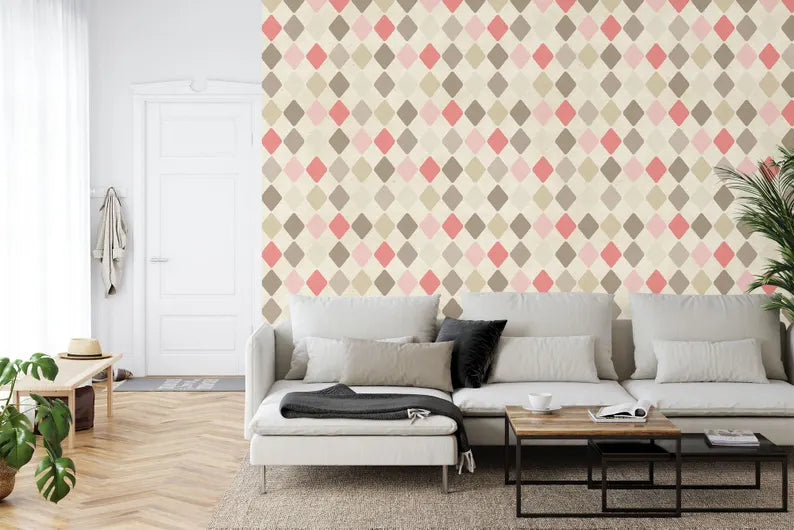 70s Geometric Wallpaper Mural: Retro Diamond