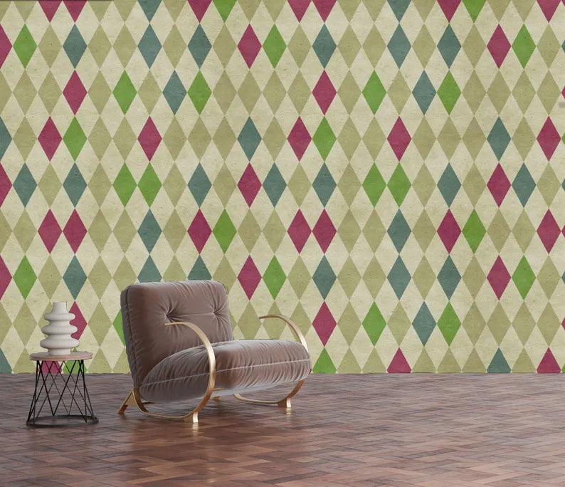 70s Geometric Wallpaper Mural: Retro Diamond Pattern
