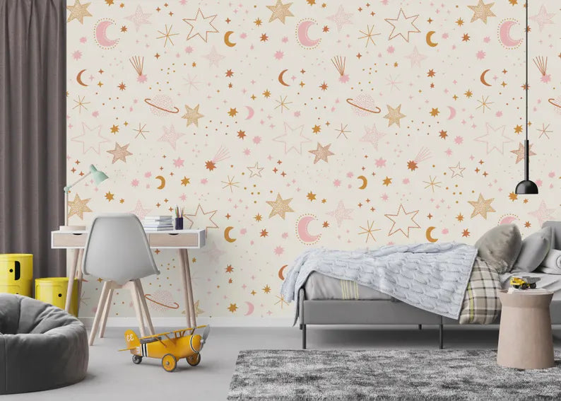 Celestial Moon Astrology Light Nursery Wallpaper Mural