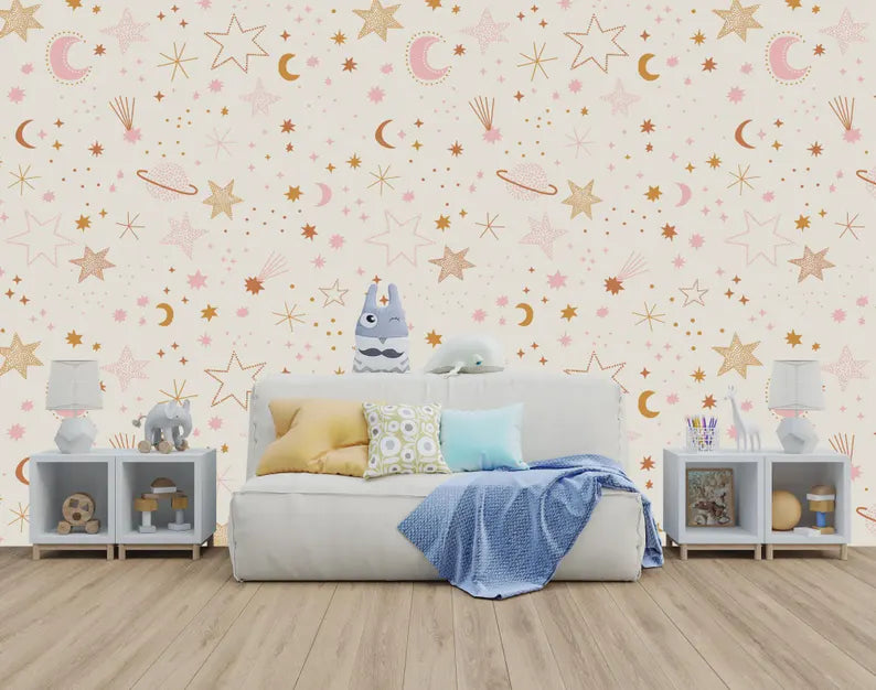 Celestial Moon Astrology Light Nursery Wallpaper Mural