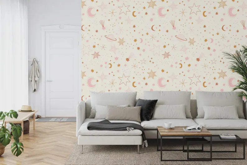 Celestial Moon Astrology Light Nursery Wallpaper Mural