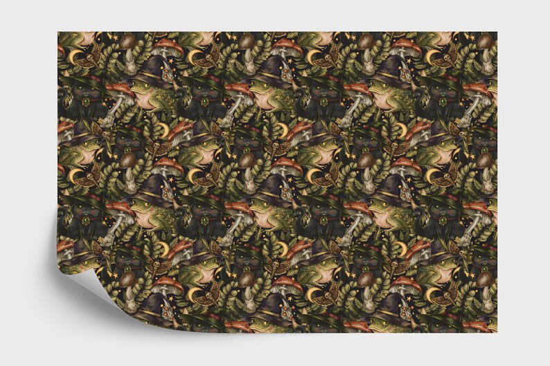 Mystical Toad and Black Cat Art Print Wallpaper