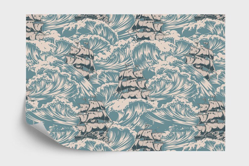 Vintage Ships Ocean Waves Art Print Wallpaper