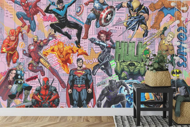 Superhero Comic Book Wallpaper Mural, Kids Room Decor