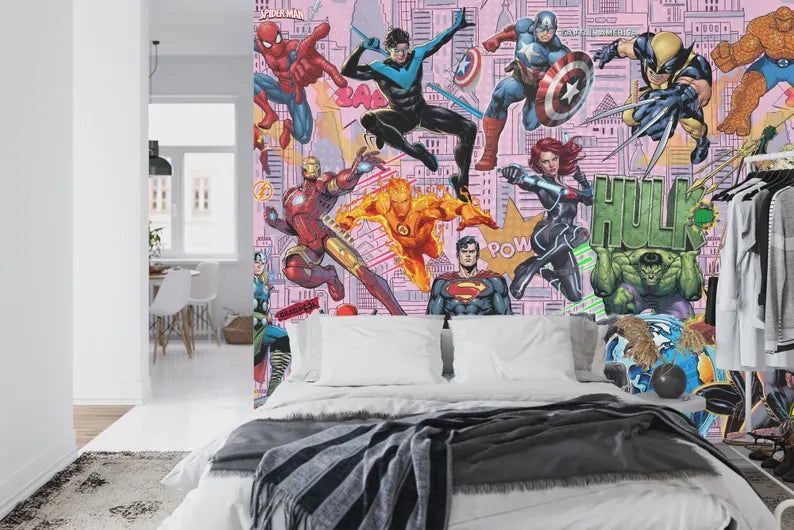 Superhero Comic Book Wallpaper Mural, Kids Room Decor