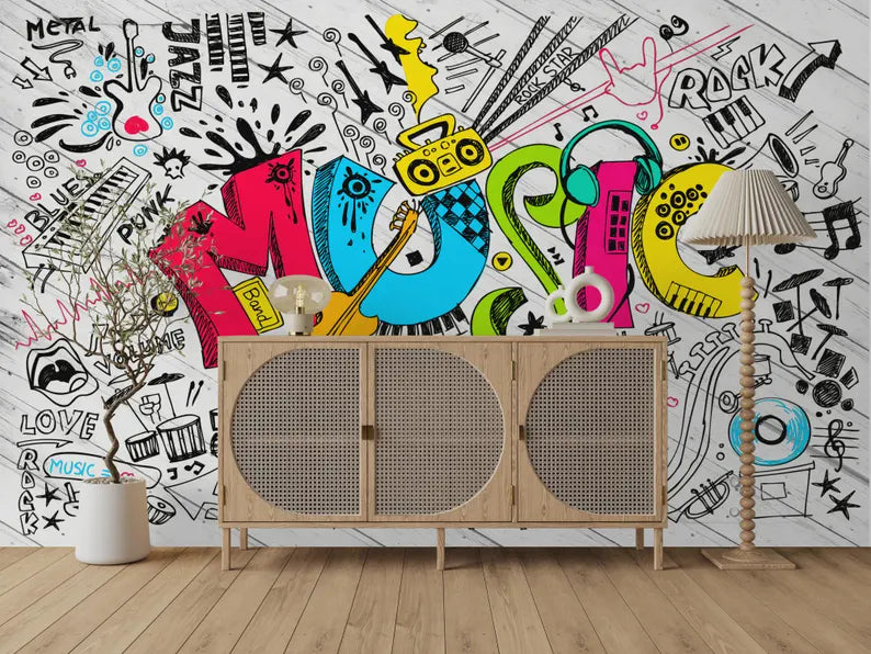 Musical Instruments Wallpaper Mural, AI Generated Art