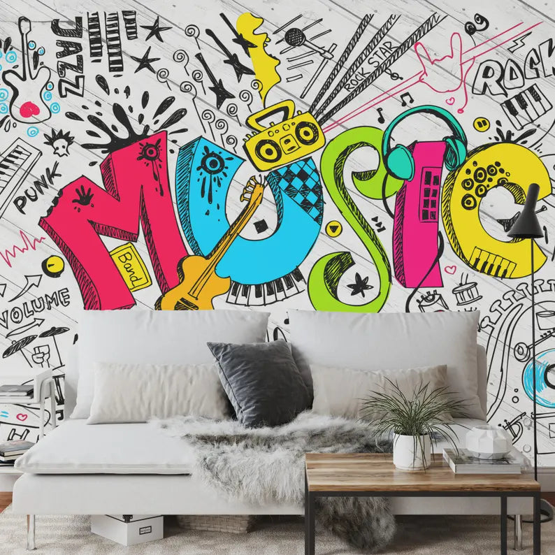 Musical Instruments Wallpaper Mural, AI Generated Art