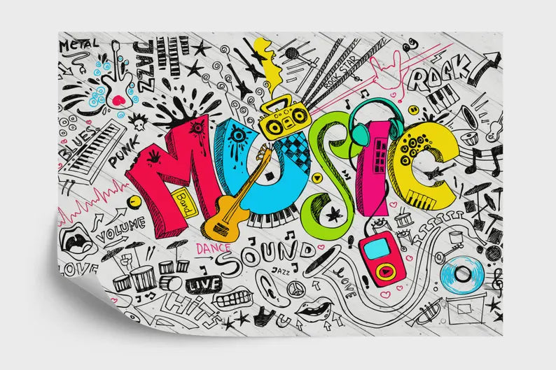 Musical Instruments Wallpaper Mural, AI Generated Art