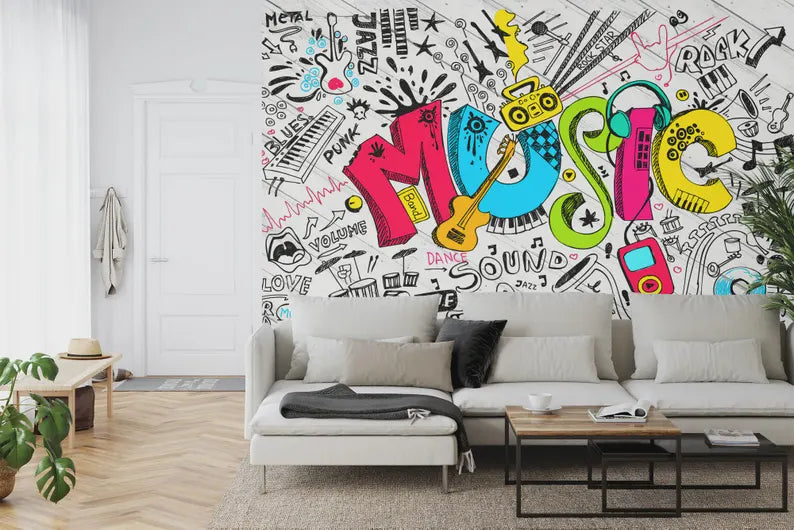 Musical Instruments Wallpaper Mural, AI Generated Art