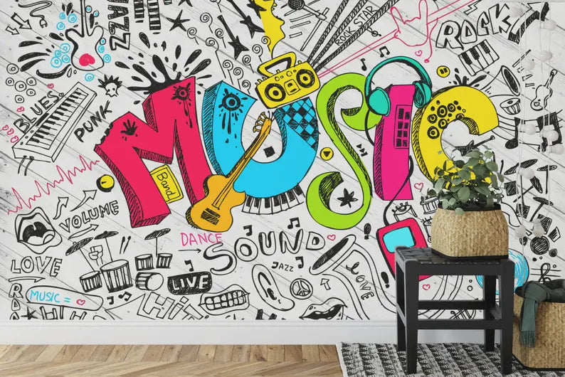 Musical Instruments Wallpaper Mural, AI Generated Art