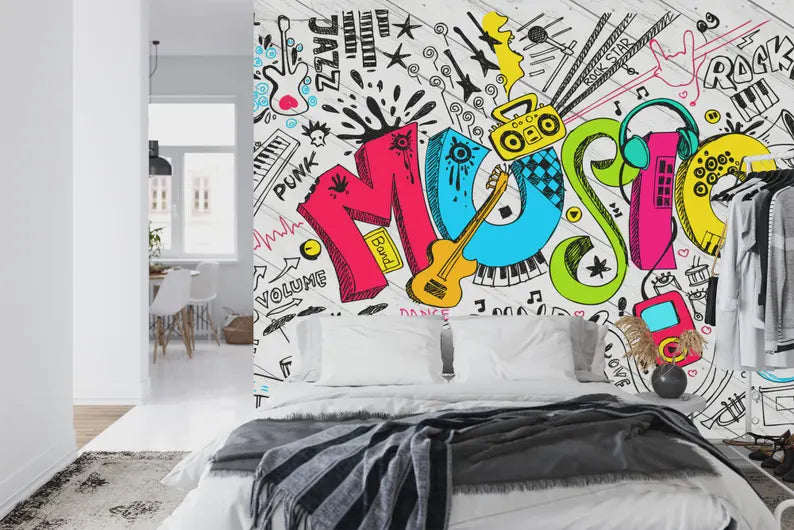 Musical Instruments Wallpaper Mural, AI Generated Art