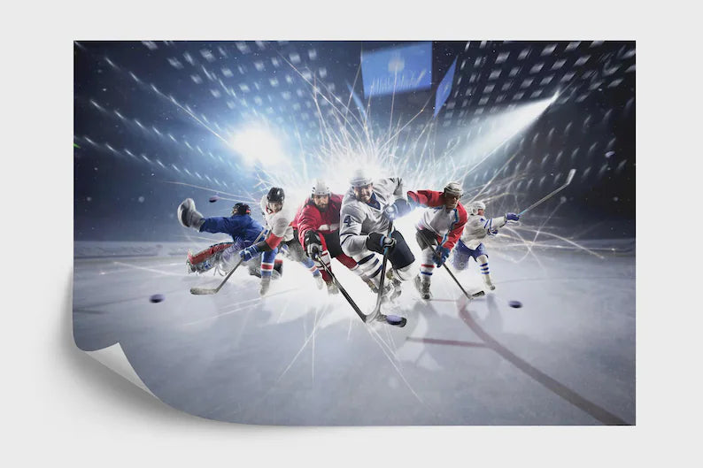 Hockey Players Wall Mural, Boys Room