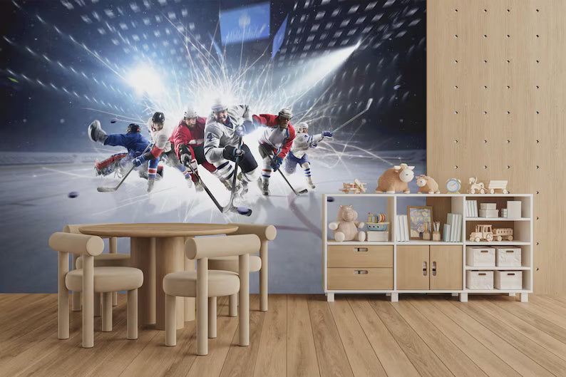 Hockey Players Wall Mural, Boys Room