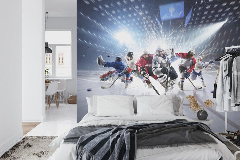 Hockey Players Wall Mural, Boys Room