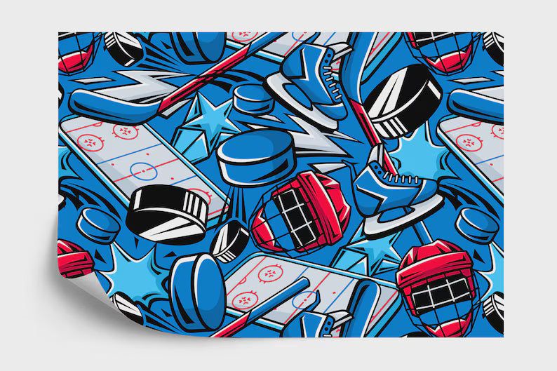 Hockey Graffiti Wall Mural, Boys Room